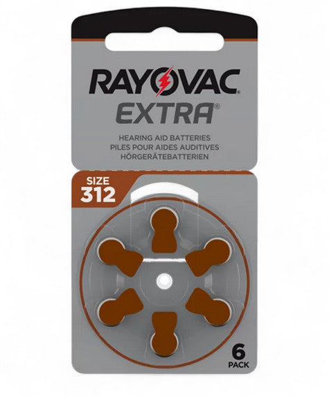 Piles auditives Rayovac Extra 312 (PR41) – Plaquette de 6 piles, compatibles toutes marques